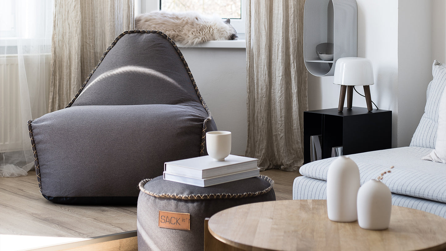 Canvas Lounge Chair & Pouf - Zitzakstoel voor binnenshuis met poef