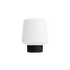 Witte draadloze tafellamp van sackit met afgeronde lichtkap en zwarte voet voor sfeervolle verlichting binnen en buiten