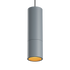 Grijze cilindervormige hanglamp van sackit met een minimalistisch Deens ontwerp en warme oranje lichtuitstraling voor stijlvolle binnenverlichting