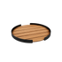 Rond houten dienblad met zwarte opstaande rand en handgrepen voor het serveren van drankjes en hapjes buiten in stijlvol Deens design