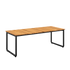 Zwarte buiten eettafel van sackit met een blad van warme teakhouten latten en een strak onderstel van weerbestendig gepoedercoat aluminium voor het terras