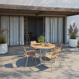 Kirra Dining Table Ø110 in Taupe van sackit buiten bij natuurlijk licht