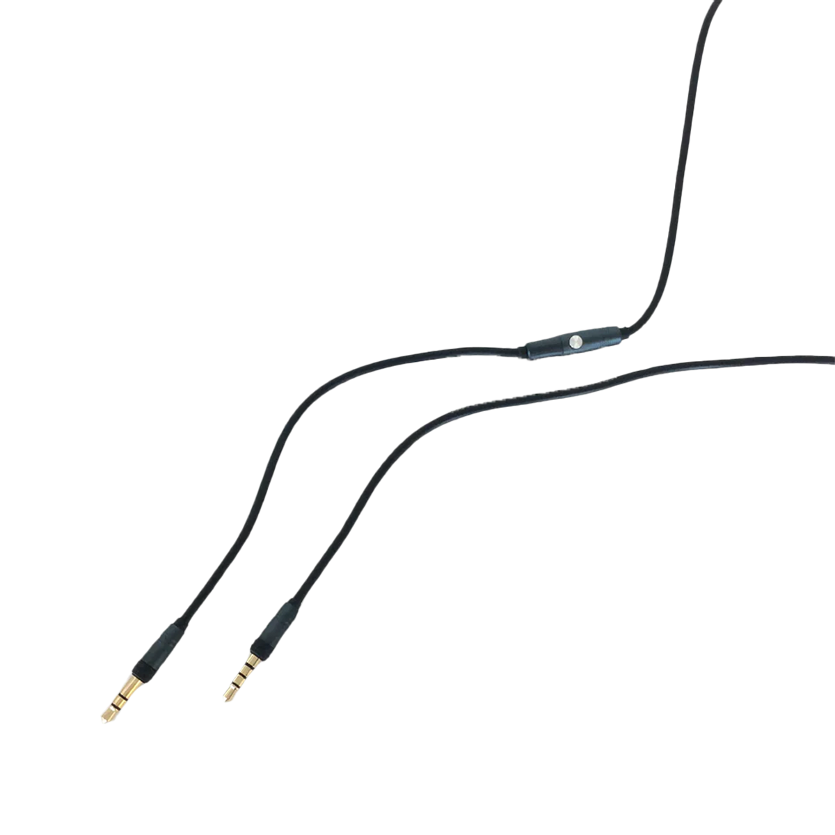 Zwarte audiokabel voor WOOFit hoofdtelefoon met twee goudkleurige minijack aansluitingen van sackit