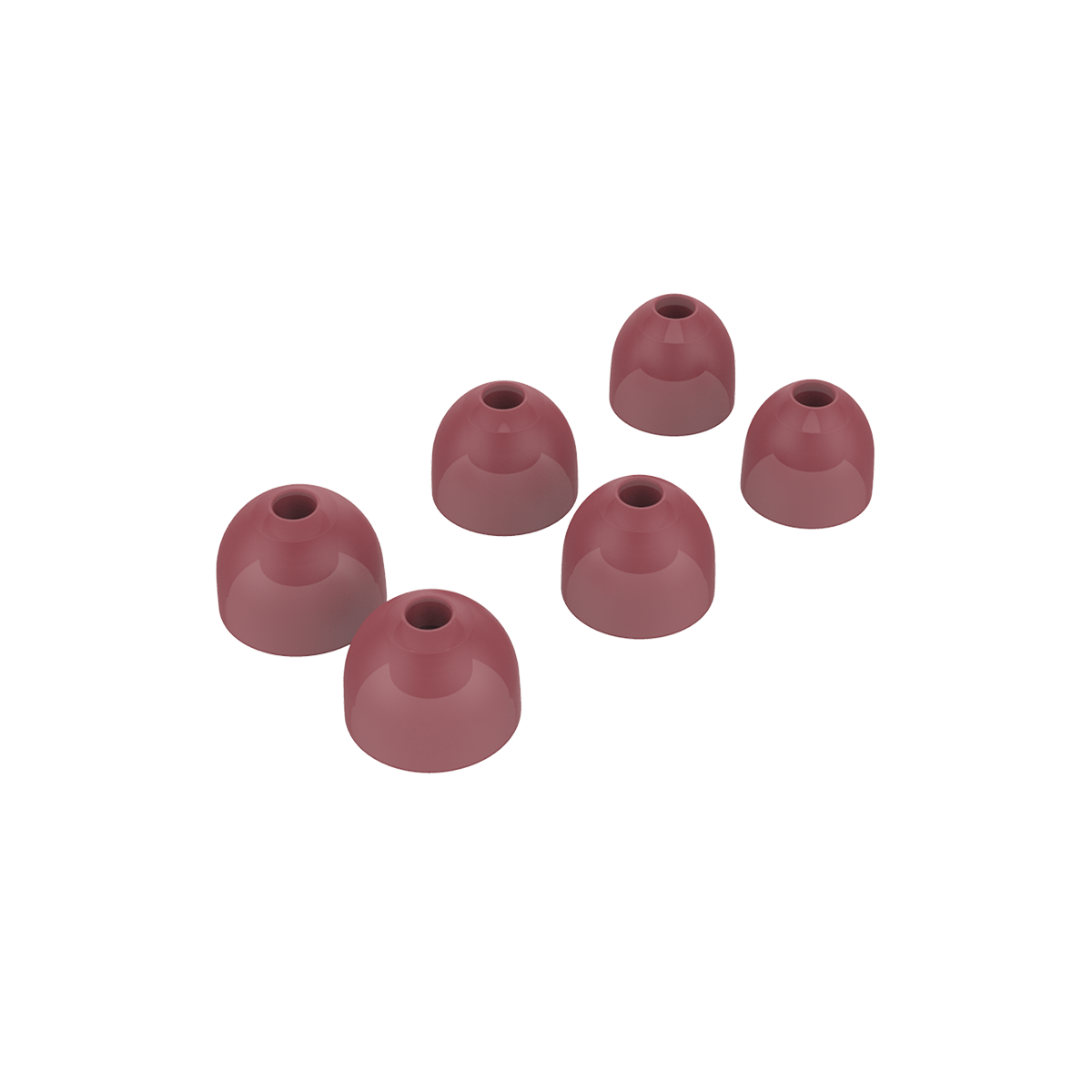 Zes roze siliconen oordopjes in verschillende maten voor ROCKit van sackit met ergonomische vorm voor een comfortabele pasvorm in het oor