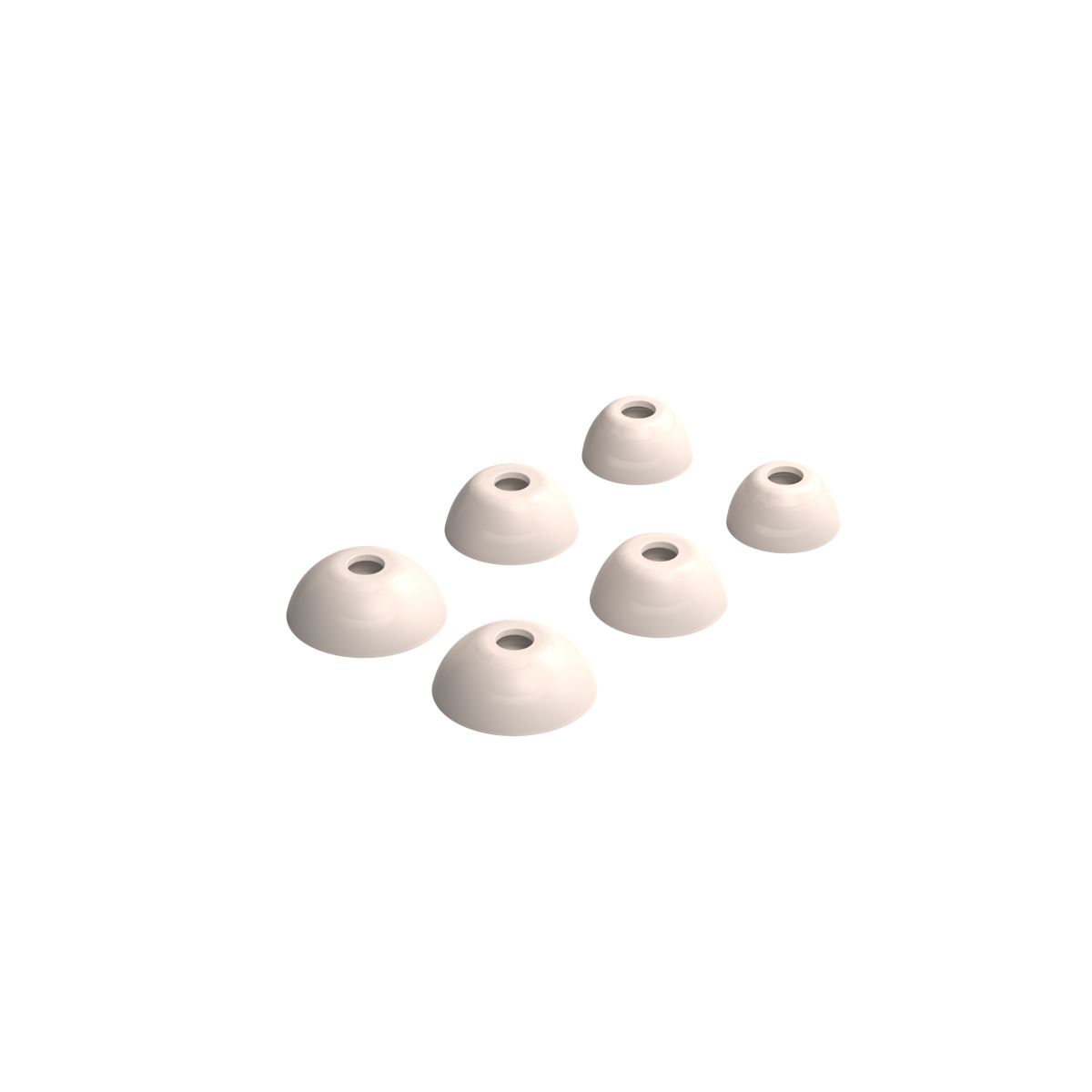 Set van zes witte siliconen oordopjes van sackit voor ROCKit X met ergonomische pasvorm in small medium en large formaat