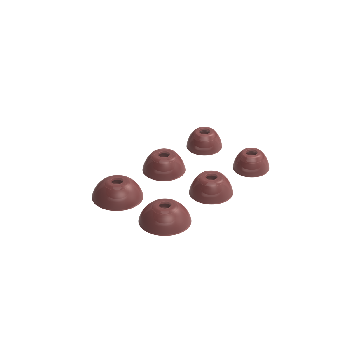 Set van zes bruine siliconen oordopjes voor ROCKit X van sackit in verschillende maten voor een comfortabele pasvorm in het oor