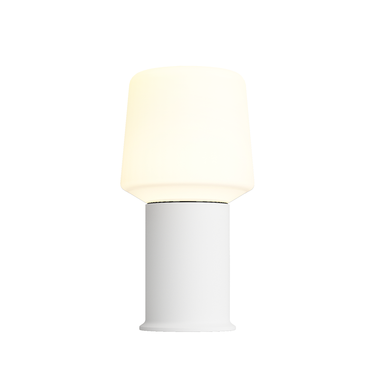 Witte draadloze tafellamp van sackit met zachte lichtkap en modern cilindrisch ontwerp voor binnen en buiten binnen de Ambience serie