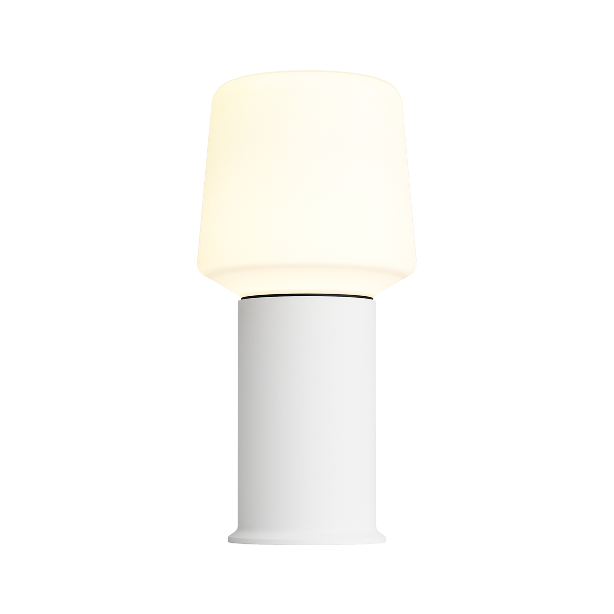 Draadloze tafellamp van sackit met zachte lichtkap en cilindrische witte voet voor sfeervolle verlichting binnen en buiten
