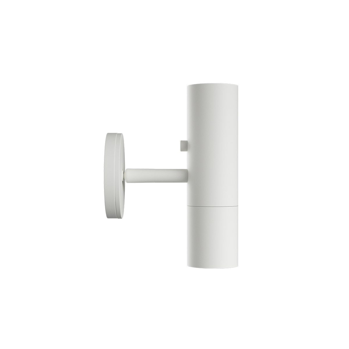 Witte cilindrische wandlamp van sackit met verstelbare arm en ronde wandbevestiging voor sfeervolle of gerichte verlichting binnenshuis