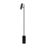 Zwarte Expo Floor vloerlamp van sackit met slank aluminium profiel en massieve marmeren voet. De verstelbare lampkop verspreidt warm licht in een modern interieur.