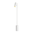 Witte vloerlamp van sackit met slank aluminium frame en verstelbare cilindrische lampenkop op een stabiele marmeren voet voor sfeervolle binnenverlichting
