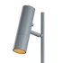 Grijze cilindrische vloerlamp met verstelbare arm en warme oranje lichtbron van sackit voor een modern interieur