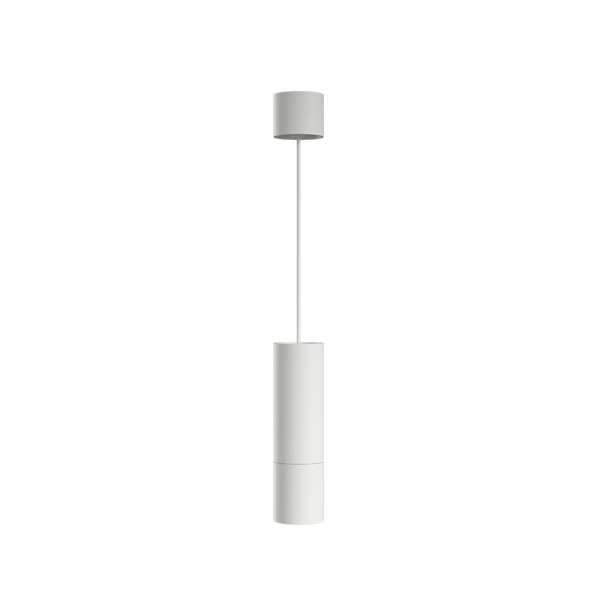 Witte cilindrische hanglamp Expo Pendant van sackit voor binnen met slanke ophanging en een minimalistisch ontwerp dat structuur toevoegt aan het interieur