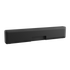 Zwarte soundbar van sackit met een slank rechthoekig ontwerp en afgeronde hoeken op een zwarte achtergrond