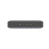 Grijze draagbare bluetoothspeaker van sackit met stoffen behuizing en bedieningsknoppen voor bluetooth volume en aan en uit