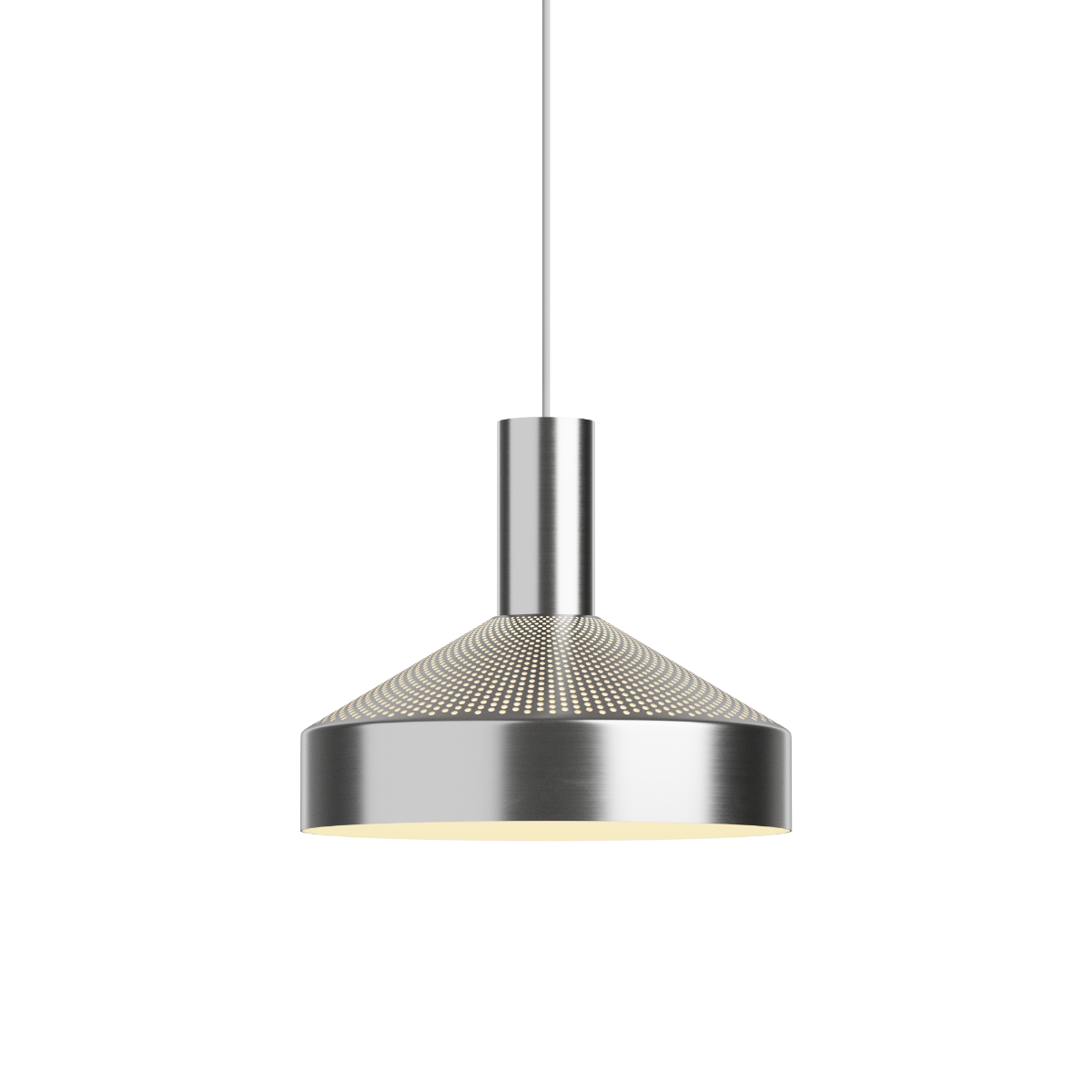 Metalen hanglamp met geperforeerde kap en warme lichtuitstraling voor een modern interieur van sackit