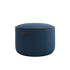 Ronde blauwe Medley poef van sackit met zachte duurzame bekleding en decoratieve stikrand als voetenbankje of extra zitplaats binnenshuis