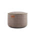 Ronde beige canvas poef van sackit met zachte bekleding en decoratief stiksel voor comfortabel zitten in een modern interieur