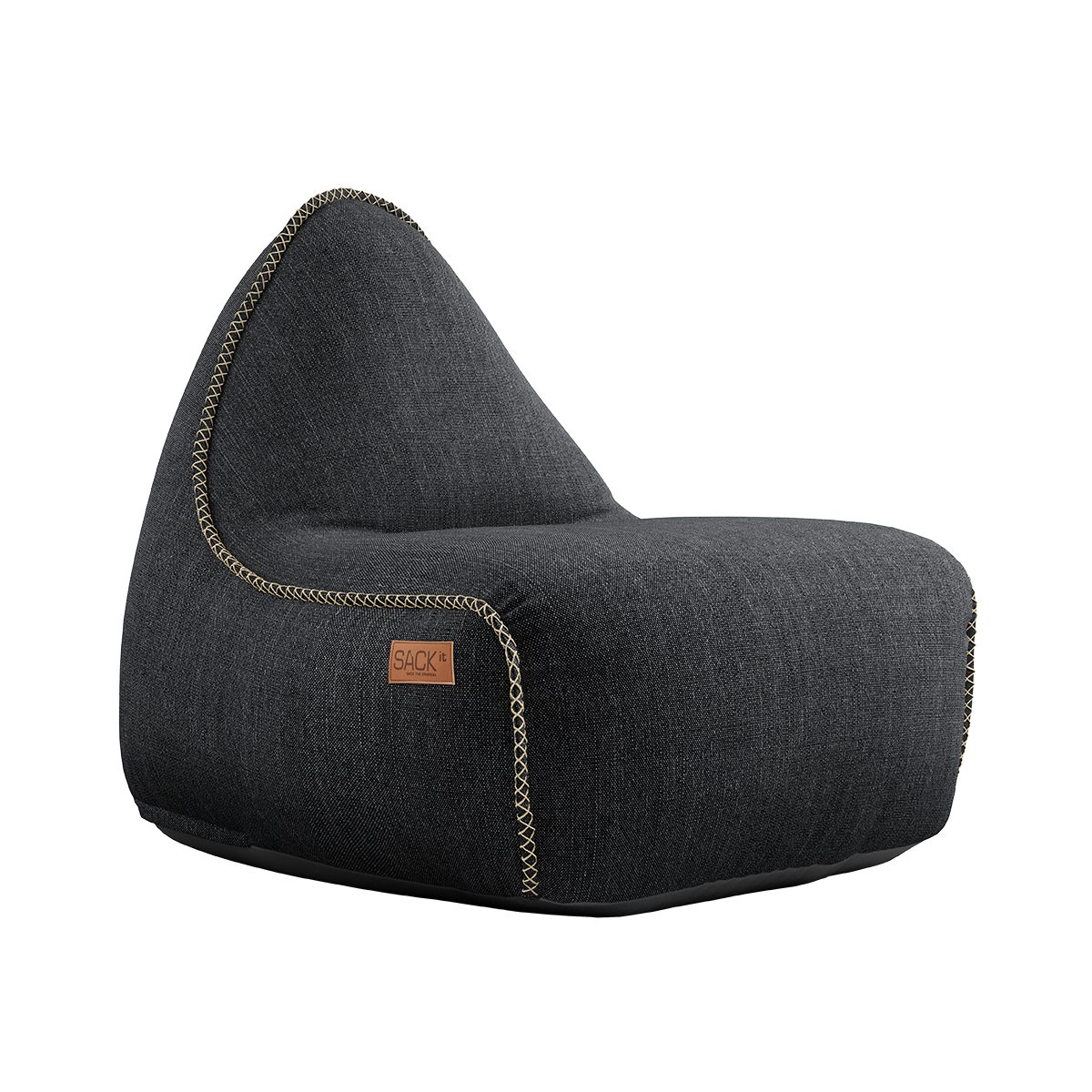 Donkergrijze outdoor zitzakstoel van sackit met hoge rugleuning en brede zitting voor comfortabel loungen binnen en buiten
