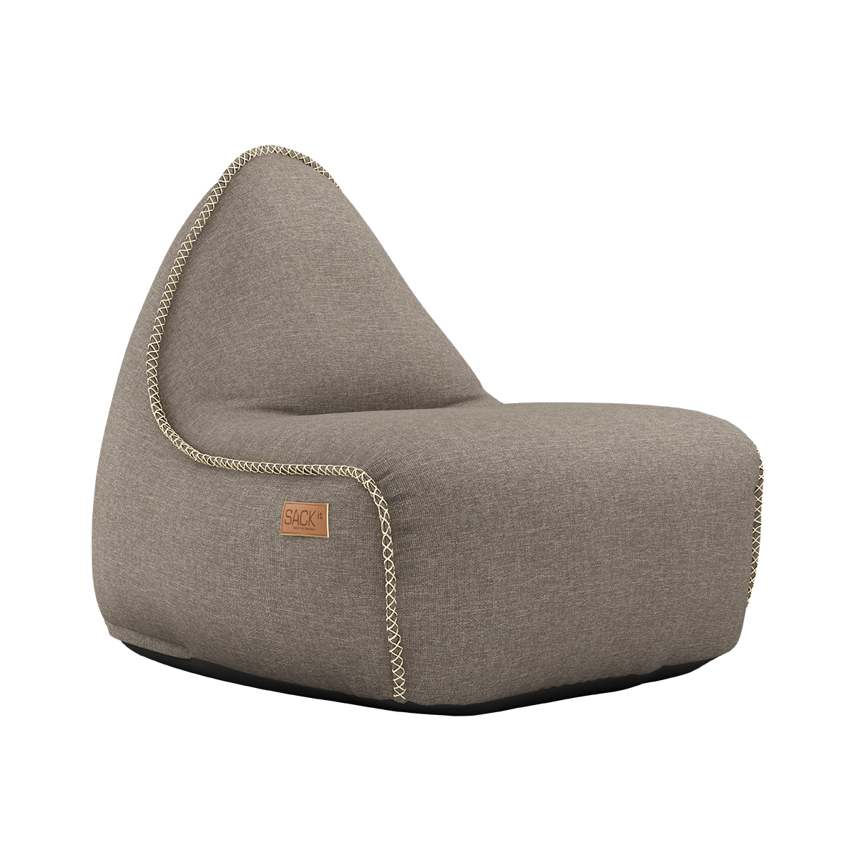 Grijze outdoor zitzak loungestoel van sackit met decoratieve stikrand, comfortabele diepe zitting en weerbestendige bekleding voor binnen en buiten