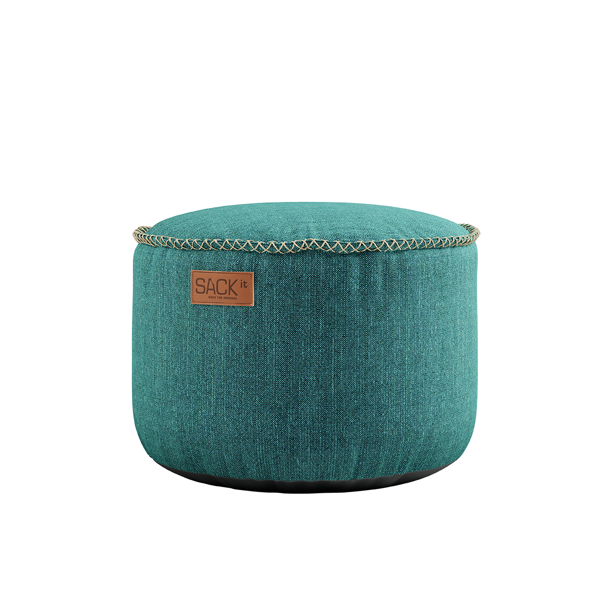 Turquoise weerbestendige outdoor poef van sackit als comfortabele voetensteun of extra zitplaats voor tuin en interieur
