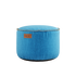 Blauwe ronde Cobana poef van sackit voor binnen en buiten met stevige geweven bekleding en zwart onderstel als voetensteun of extra zitplaats