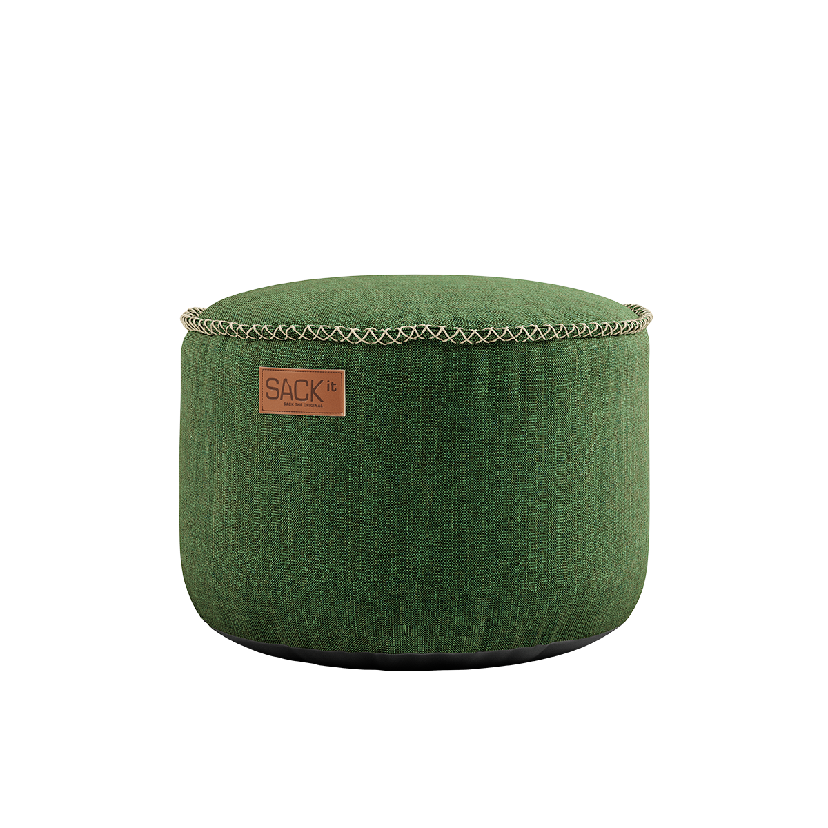 Groene ronde Cobana poef van sackit voor buiten en binnen als comfortabele voetensteun of extra zitplaats