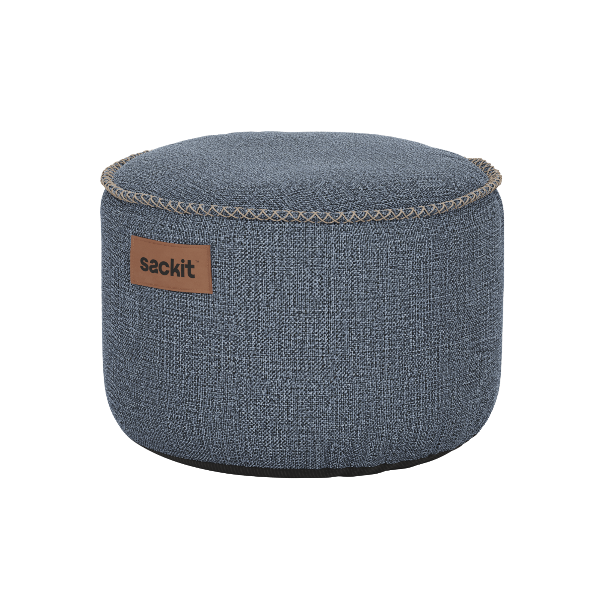 Blauwe ronde Cobana poef van sackit met weerbestendige bekleding geschikt als voetensteun of extra zitplaats voor binnen en buiten