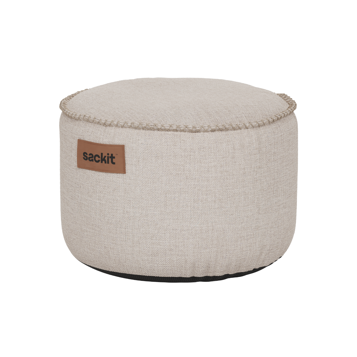 Lichtgrijze Cobana poef van sackit met ronde vorm en zachte bekleding als comfortabele voetensteun of extra zitplaats voor binnen en buiten
