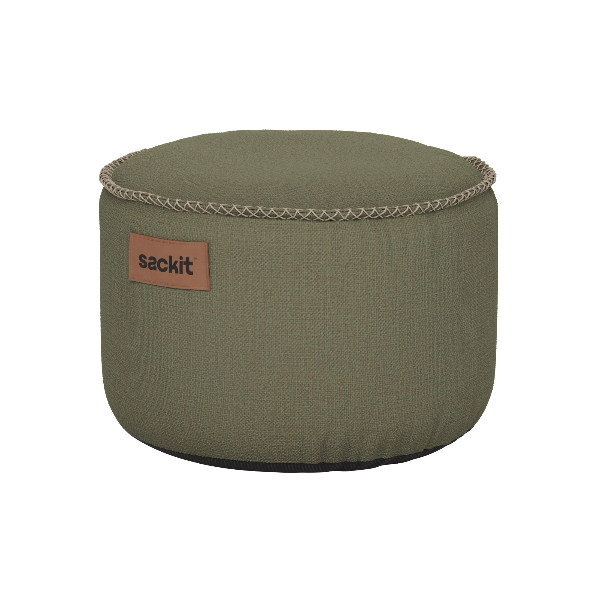 Groene ronde Cobana pouf van sackit als comfortabele voetensteun of extra zitplaats voor binnen en buiten met weerbestendige bekleding