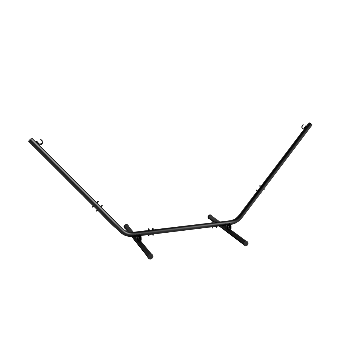 Zwarte aluminium hangmatstandaard voor stabiel gebruik in de tuin op het terras of bij het vakantiehuis geschikt voor een hangmat of ligbed van sackit