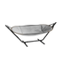 Grijze Cobana hangmat van sackit op een zwart metalen onderstel voor comfortabel ontspannen in de tuin op het terras of bij het vakantiehuis