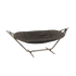 Donkere Cobana hangmat op een stevig metalen frame van sackit voor comfortabel ontspannen in de tuin of op het terras