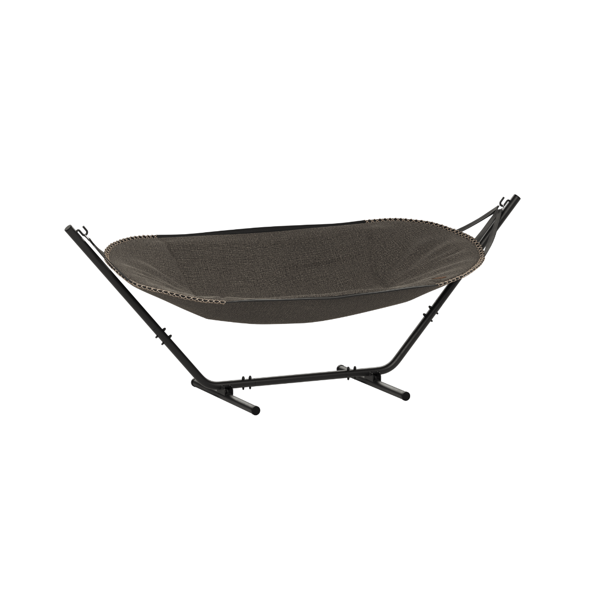 Donkergrijze Cobana hangmat van sackit met stevig zwart metalen frame voor comfortabel ontspannen in de tuin of op het terras