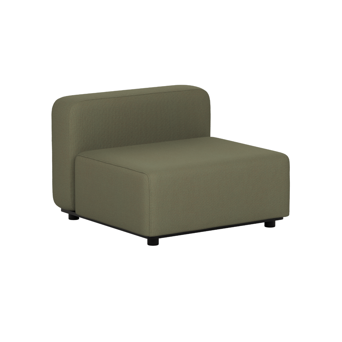 Olijfgroene modulaire outdoor loungestoel met brede zitting en rugleuning van sackit voor comfortabele Scandinavische buitenruimtes