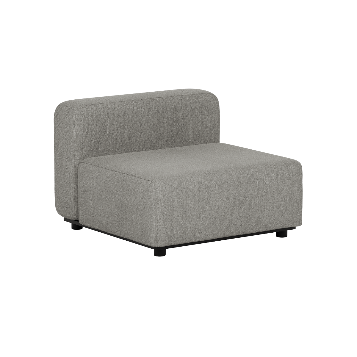 Grijze modulaire outdoor zitmodule van sackit met rugleuning en strakke Scandinavische lijnen voor een comfortabele loungeopstelling in de tuin.