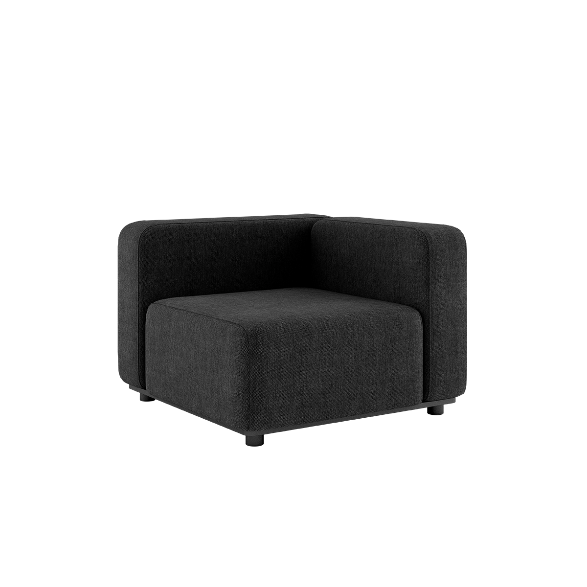 Donkergrijze hoekmodule van de Cobana loungesofa van sackit met brede armleuningen en diepe zitting voor stijlvol buiten loungen