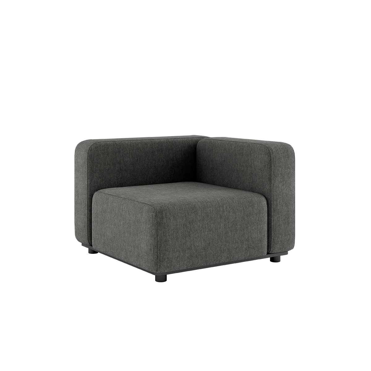 Donkergrijze modulaire hoekbank voor buiten van sackit met brede armleuningen en strakke Scandinavische lijnen voor een comfortabele loungeplek