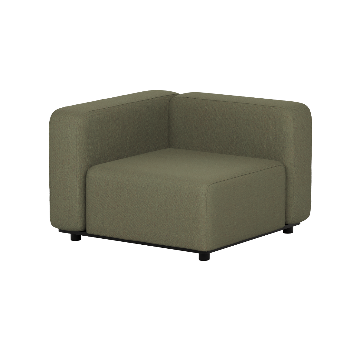 Olijfgroene hoekmodule van de Cobana Lounge Sofa met zachte bekleding en strakke Scandinavische lijnen voor buitengebruik van sackit
