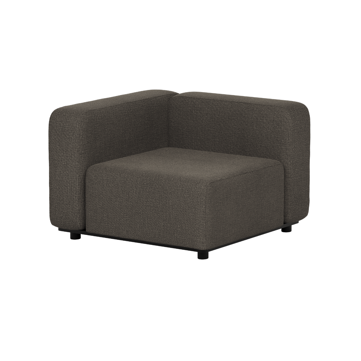 Donkergrijze modulaire hoekbank voor buiten van sackit met Scandinavische lijnen en zachte bekleding voor een comfortabele zithoek in de tuin