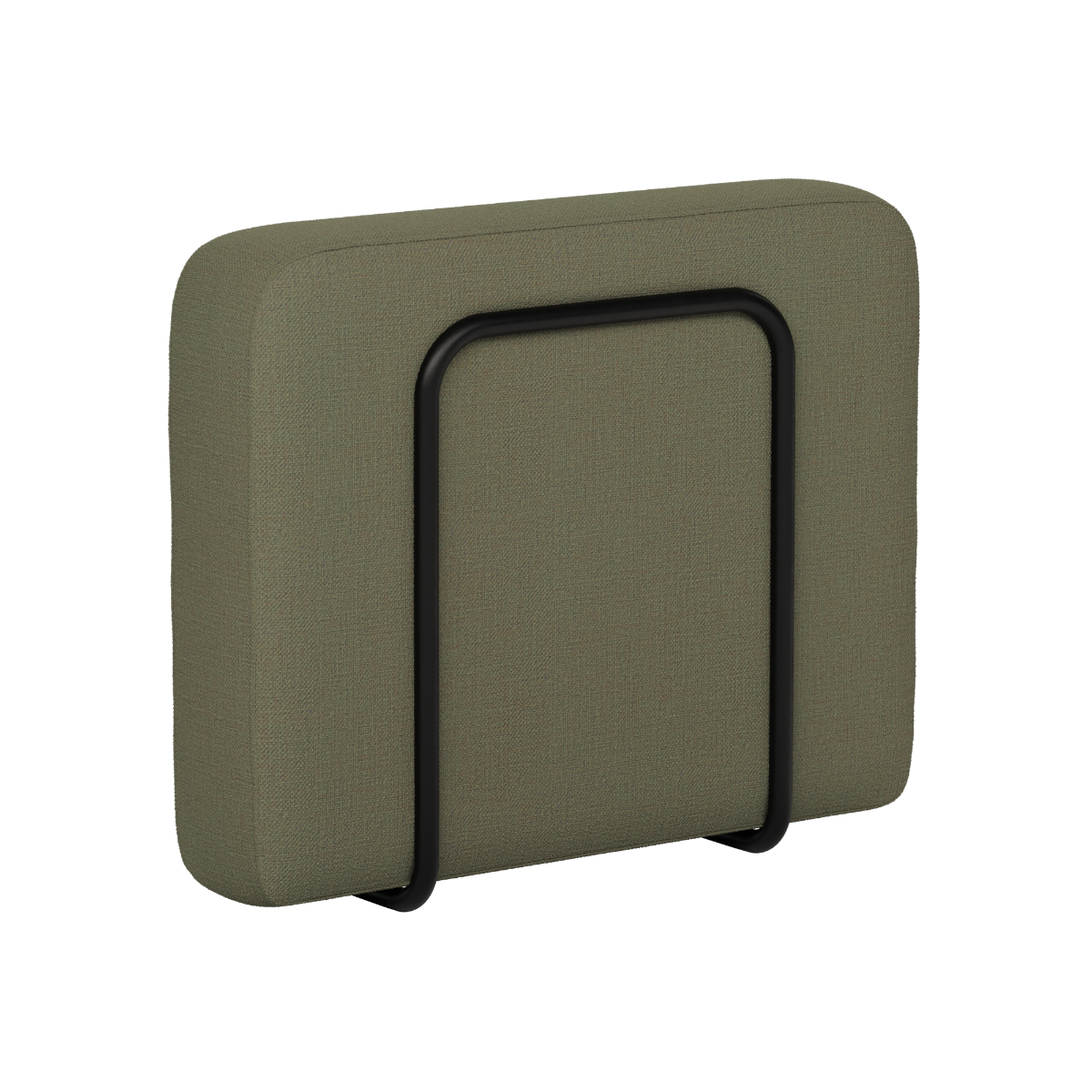 Olijfgroene armleuning voor de modulaire Cobana loungesofa van sackit met afgeronde vorm en zwart metalen frame voor buitengebruik