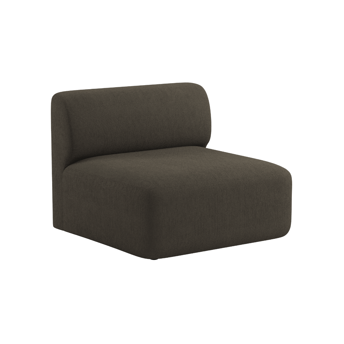 Donkerbruine gestoffeerde zitsectie van de Fjord sofa van sackit met afgeronde vormen en een brede comfortabele zitting voor een modern Scandinavisch interieur