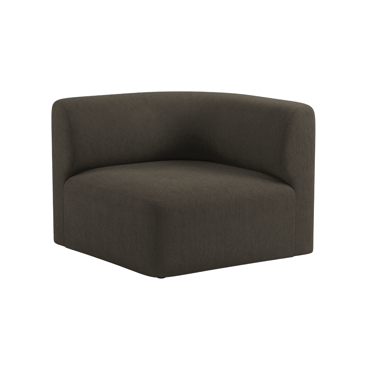 Donkerbruine Fjord hoekbank van sackit met afgeronde rugleuning en diepe zitting voor een comfortabele Scandinavische woonstijl binnenshuis