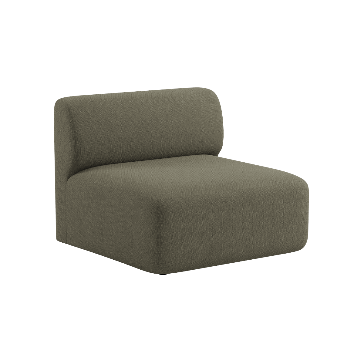 Losse zitmodule van de Fjord Sofa in olijfgroene stof met brede zitting en afgeronde rugleuning voor een modern Scandinavisch interieur van sackit