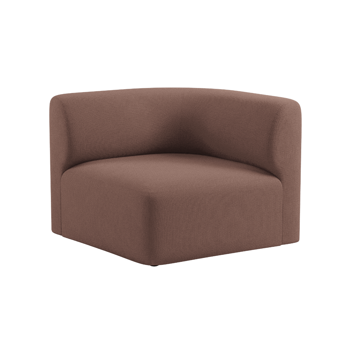 Bruin stoffen rechter hoekdeel van de Fjord sofa met ronde vormen diepe zitting en zachte bekleding van sackit voor een modern Scandinavisch interieur
