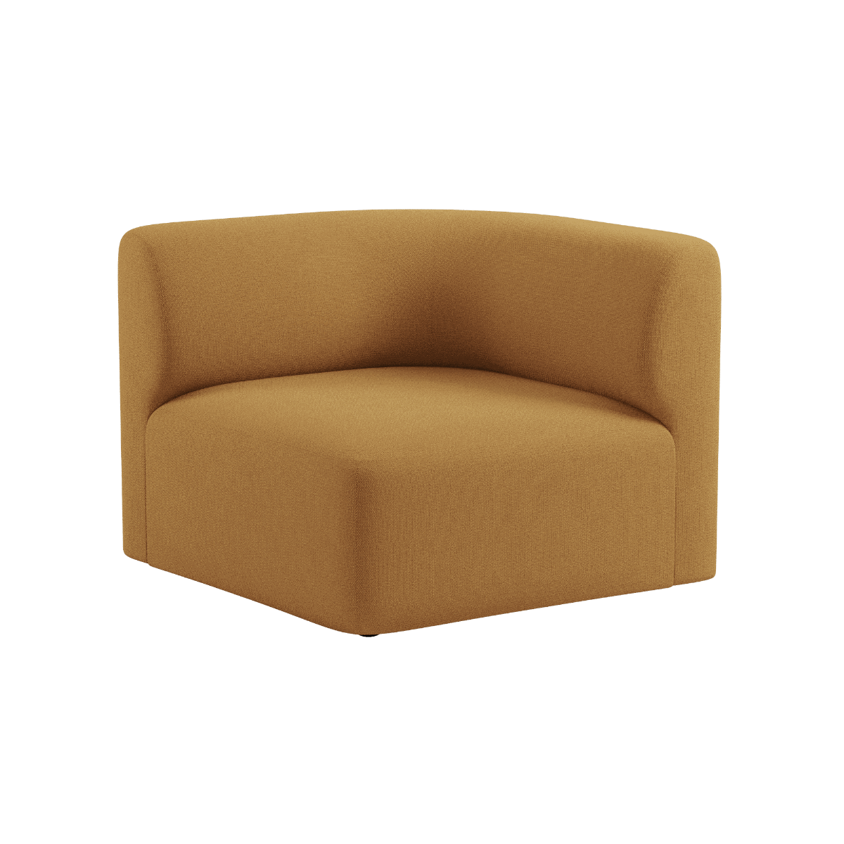 Mosterdbruine rechter hoekmodule van sackit met afgeronde rugleuning en zachte bekleding voor een rustig Scandinavisch interieur