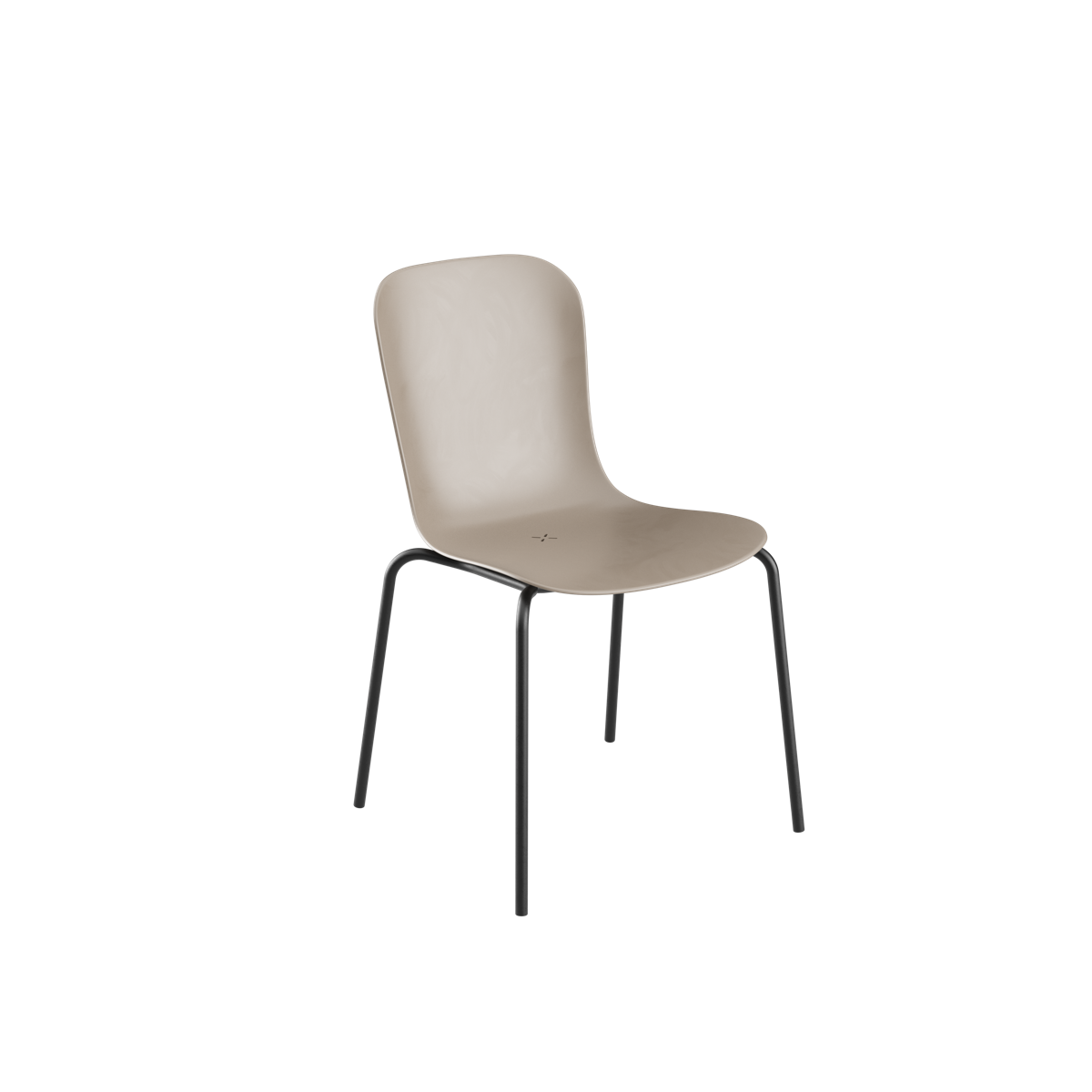 Taupekleurige buitenstoel van sackit met ergonomische zitting en rugleuning op vier slanke zwarte metalen poten voor terras en tuin