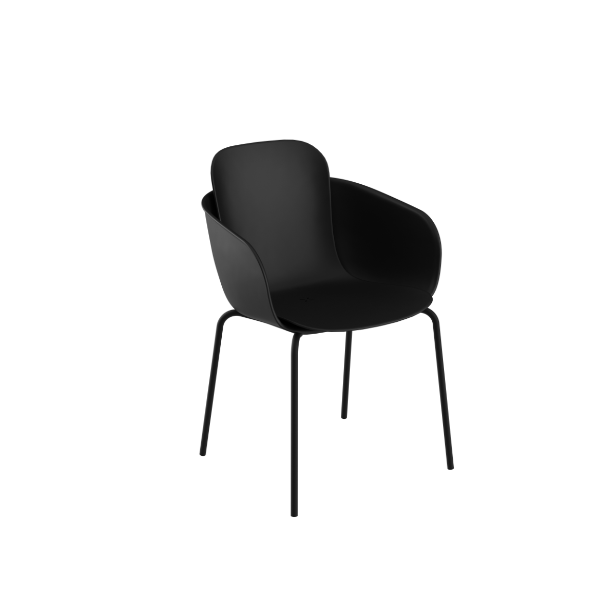 Zwarte outdoor eetstoel met omarmende rugleuning en slanke poten voor comfortabel buiten zitten ontworpen door sackit voor Scandinavisch weer