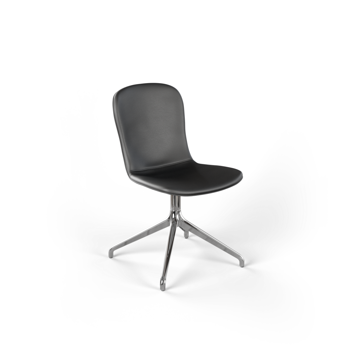Zwarte Chair no. One S1 eetkamerstoel van sackit met comfortabele gevormde zitting en gepolijste draaivoet voor een modern Scandinavisch interieur
