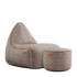Lichtbruine stoffen lounge stoel met bijpassende poef van sackit voor comfortabel binnen zitten in een modern Deens interieur